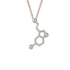 Serotonin Kolye - 14 ayar beyaz altın kolye (40 cm rose altın rolo zincir) #1yofi3f