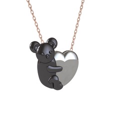 Koala Kalp Kolye - 925 ayar siyah rodyum kaplama gümüş kolye (40 cm gümüş rolo zincir) #15ome1h