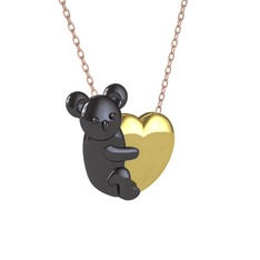 Koala Kalp Kolye - 925 ayar siyah rodyum kaplama gümüş kolye (40 cm rose altın rolo zincir) #5t8e2o