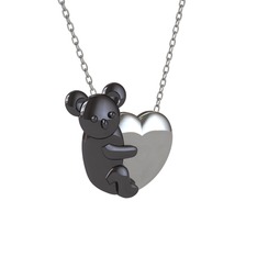 Koala Kalp Kolye - 925 ayar siyah rodyum kaplama gümüş kolye (40 cm gümüş rolo zincir) #psiih1