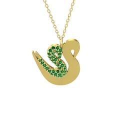 İkili Kuğu Kolye - Yeşil kuvars 8 ayar altın kolye (40 cm altın rolo zincir) #1mbt28q