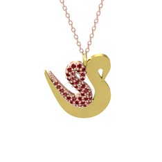 İkili Kuğu Kolye - Garnet 18 ayar rose altın kolye (40 cm rose altın rolo zincir) #7pddgi