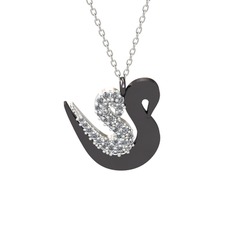 İkili Kuğu Kolye - Swarovski 18 ayar beyaz altın kolye (40 cm beyaz altın rolo zincir) #dpikxp