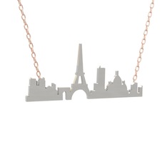 Siluet Paris Kolye - 8 ayar beyaz altın kolye (40 cm rose altın rolo zincir) #mzy7m8
