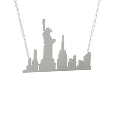 Siluet New York Kolye - 8 ayar beyaz altın kolye (40 cm gümüş rolo zincir) #1xepwbd
