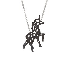 Origami Unicorn Kolye - 925 ayar siyah rodyum kaplama gümüş kolye (40 cm beyaz altın rolo zincir) #hjm18h