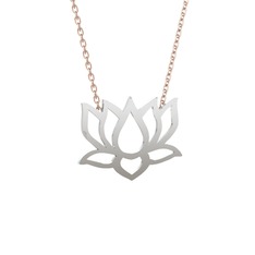 Taç Lotus Çiçeği Kolye - 18 ayar beyaz altın kolye (40 cm rose altın rolo zincir) #168vga8