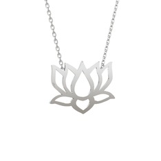 Taç Lotus Çiçeği Kolye - 14 ayar beyaz altın kolye (40 cm gümüş rolo zincir) #1y1tw45