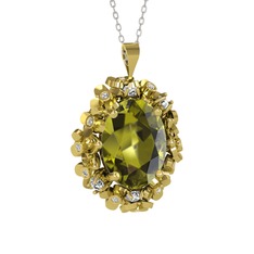 Belka Demet Kolye - Peridot ve swarovski 18 ayar altın kolye (40 cm beyaz altın rolo zincir) #1030pij