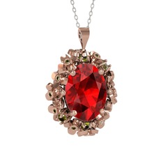 Garnet ve peridot 18 ayar rose altın kolye (40 cm gümüş rolo zincir)