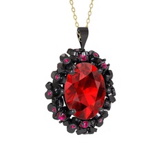 Garnet ve rodolit garnet 925 ayar siyah rodyum kaplama gümüş kolye (40 cm altın rolo zincir)