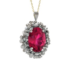 Belka Demet Kolye - Rodolit garnet ve swarovski 18 ayar beyaz altın kolye (40 cm gümüş rolo zincir) #1hdcvj4