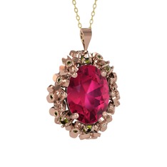 Belka Demet Kolye - Rodolit garnet ve peridot 18 ayar rose altın kolye (40 cm altın rolo zincir) #1jtibxa