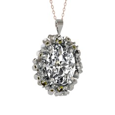 Swarovski ve peridot 18 ayar beyaz altın kolye (40 cm gümüş rolo zincir)