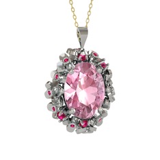 Belka Demet Kolye - Pembe kuvars ve rodolit garnet 8 ayar beyaz altın kolye (40 cm altın rolo zincir) #e9xryg