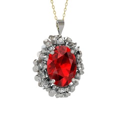 Garnet ve swarovski 14 ayar beyaz altın kolye (40 cm gümüş rolo zincir)