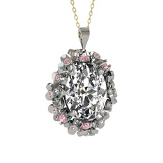 Belka Demet Kolye - Swarovski ve pembe kuvars 18 ayar beyaz altın kolye (40 cm gümüş rolo zincir) #i3nu8q