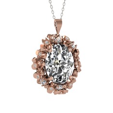 Swarovski ve pırlanta 925 ayar rose altın kaplama gümüş kolye (0.18 karat, 40 cm beyaz altın rolo zincir)