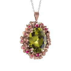 Peridot ve rodolit garnet 8 ayar rose altın kolye (40 cm beyaz altın rolo zincir)