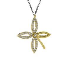 Taşlı Yonca Kolye - Swarovski 8 ayar altın kolye (40 cm gümüş rolo zincir) #16r2d5n