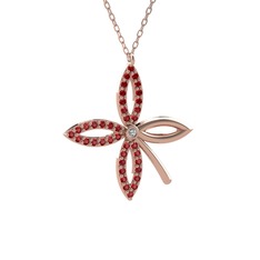 Taşlı Yonca Kolye - Swarovski ve garnet 8 ayar rose altın kolye (40 cm rose altın rolo zincir) #19xiltp