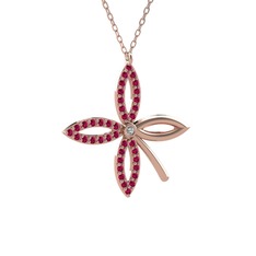 Beyaz zirkon ve rodolit garnet 14 ayar rose altın kolye (40 cm rose altın rolo zincir)