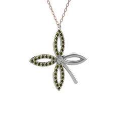 Taşlı Yonca Kolye - Swarovski ve peridot 18 ayar beyaz altın kolye (40 cm gümüş rolo zincir) #1sreg6z