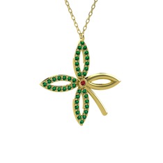 Taşlı Yonca Kolye - Garnet ve yeşil kuvars 14 ayar altın kolye (40 cm altın rolo zincir) #agx2jv