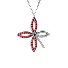 Siyah zirkon ve garnet 18 ayar beyaz altın kolye (40 cm beyaz altın rolo zincir)