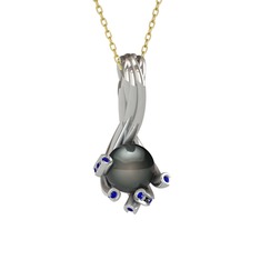 Valda İnci Kolye - Siyah inci ve lab safir 925 ayar gümüş kolye (40 cm altın rolo zincir) #1m4x398