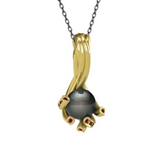 Valda İnci Kolye - Siyah inci ve kök yakut 8 ayar altın kolye (40 cm gümüş rolo zincir) #1y9jntq