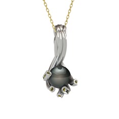 Valda İnci Kolye - Siyah inci ve peridot 8 ayar beyaz altın kolye (40 cm gümüş rolo zincir) #xthpyu