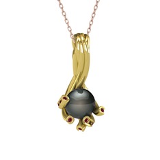 Valda İnci Kolye - Siyah inci ve kök yakut 8 ayar altın kolye (40 cm rose altın rolo zincir) #xyvcdo