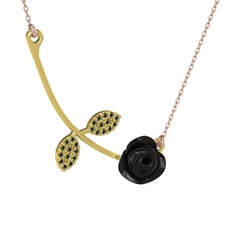 Gül Yaprağı Kolye - Peridot 14 ayar altın kolye (Siyah mineli, 40 cm rose altın rolo zincir) #10d0u0p