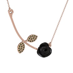 Gül Yaprağı Kolye - Peridot 925 ayar rose altın kaplama gümüş kolye (Siyah mineli, 40 cm gümüş rolo zincir) #11qf2t5