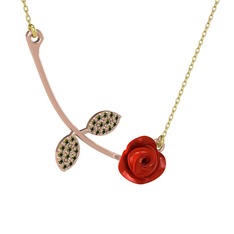 Gül Yaprağı Kolye - Peridot 925 ayar rose altın kaplama gümüş kolye (Kırmızı mineli, 40 cm altın rolo zincir) #14utg3y