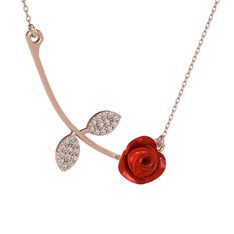 Swarovski 925 ayar rose altın kaplama gümüş kolye (Kırmızı mineli, 40 cm gümüş rolo zincir)