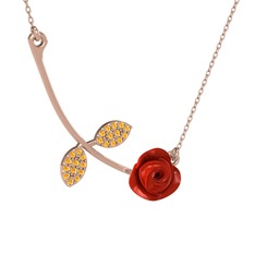 Gül Yaprağı Kolye - Sitrin 14 ayar rose altın kolye (Kırmızı mineli, 40 cm rose altın rolo zincir) #1e2pphh