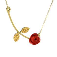 Gül Yaprağı Kolye - Sitrin 18 ayar altın kolye (Kırmızı mineli, 40 cm altın rolo zincir) #1h97fdf