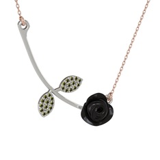 Gül Yaprağı Kolye - Peridot 925 ayar gümüş kolye (Siyah mineli, 40 cm rose altın rolo zincir) #8oki1o
