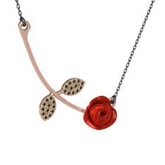 Gül Yaprağı Kolye - Peridot 18 ayar rose altın kolye (Kırmızı mineli, 40 cm gümüş rolo zincir) #9isgkf