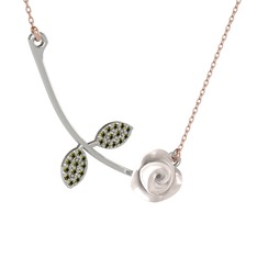 Gül Yaprağı Kolye - Peridot 925 ayar gümüş kolye (Beyaz mineli, 40 cm rose altın rolo zincir) #e0spay