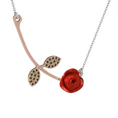 Gül Yaprağı Kolye - Peridot 8 ayar rose altın kolye (Kırmızı mineli, 40 cm gümüş rolo zincir) #peqsal