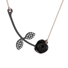 Gül Yaprağı Kolye - Swarovski 925 ayar siyah rodyum kaplama gümüş kolye (Siyah mineli, 40 cm gümüş rolo zincir) #q42ikq