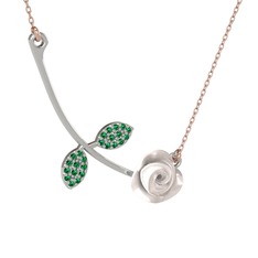 Gül Yaprağı Kolye - Yeşil kuvars 925 ayar gümüş kolye (Beyaz mineli, 40 cm rose altın rolo zincir) #r3pxer