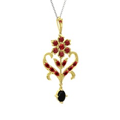 Garnet ve siyah zirkon 14 ayar altın kolye (40 cm beyaz altın rolo zincir)