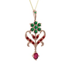 Ade Kraliyet Kolye - Yeşil kuvars, garnet ve rodolit garnet 8 ayar rose altın kolye (40 cm gümüş rolo zincir) #1gha02r