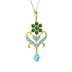 Ade Kraliyet Kolye - Yeşil kuvars ve akuamarin 8 ayar altın kolye (40 cm rose altın rolo zincir) #1qnpic0