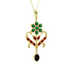 Ade Kraliyet Kolye - Yeşil kuvars, garnet ve siyah zirkon 14 ayar altın kolye (40 cm gümüş rolo zincir) #3cpphu
