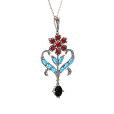 Ade Kraliyet Kolye - Garnet, akuamarin ve siyah zirkon 925 ayar gümüş kolye (40 cm rose altın rolo zincir) #iot5r6